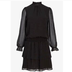 Express Layered Ruffle Mini Dress Womens Small Black Sheer Smocked Neck Waist